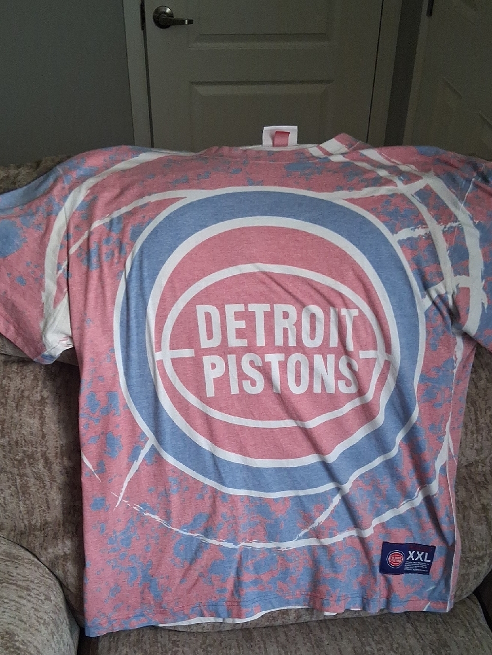 Mitchell & Ness Detroit Pistons Pink and Blue Short Sleeve Tee